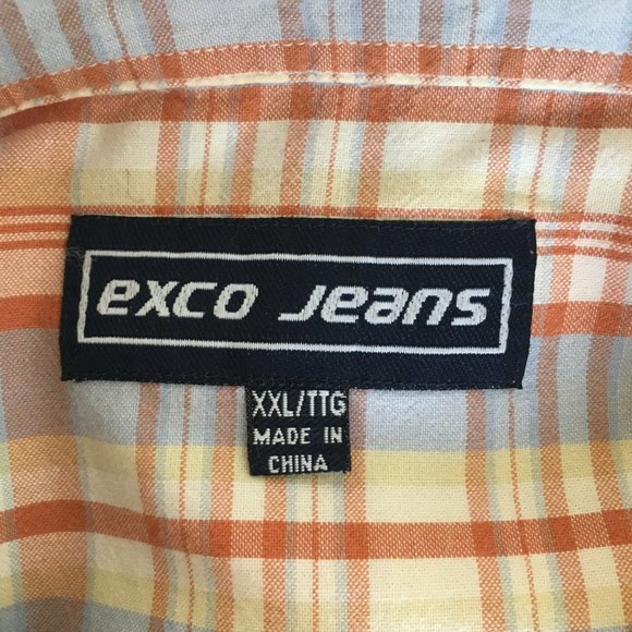 Exco Jeans Mens Vintage Orange Blue Plaid Button Down Shirt Short Sleeve Sz 2XL - Picture 14 of 16